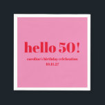 Modern Bold Bright Pink Red 50th Birthday Custom Napkin<br><div class="desc">Modern Bold Bright Pink Red 50th Birthday Custom Napkins. All text is editable so can be used for any age.</div>