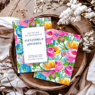 Modern Bold Bright Vibrant Colourful Floral Weddin Save The Date