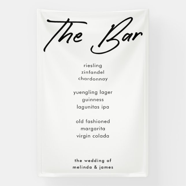 Modern Bold Calligraphy Fabric Bar Menu Wedding Banner (Vertical)