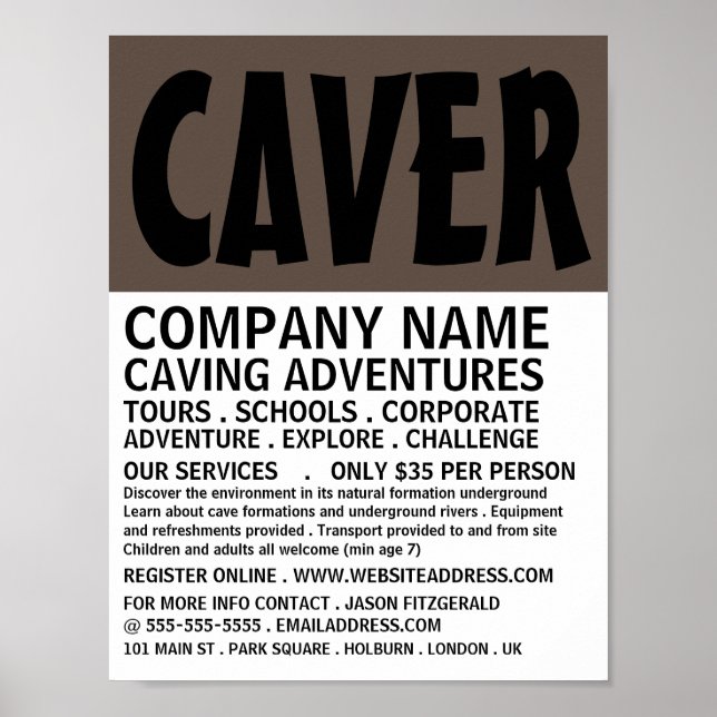 Modern Bold, Caving Adventure Advertising Poster (Front)