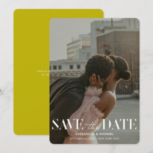Modern Bold Chartreuse Photo Wedding Save Date Invitation