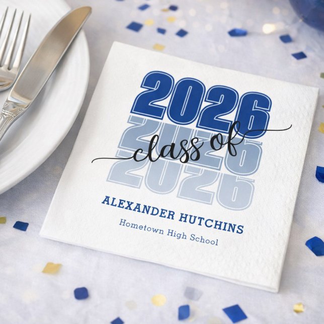 Modern Bold Class 2026 Navy Blue Graduation Party Napkin (Creator Uploaded)