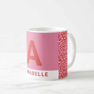 Modern bold colorblock pink animal print name coffee mug