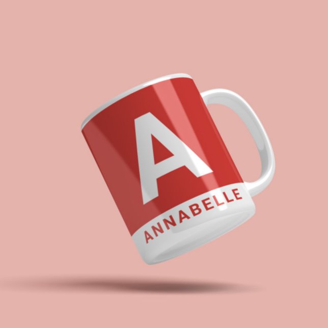 Modern bold colorblock red personalised name coffee mug (Creator Uploaded)