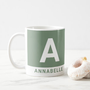 Modern bold colorblock sage green personalized coffee mug