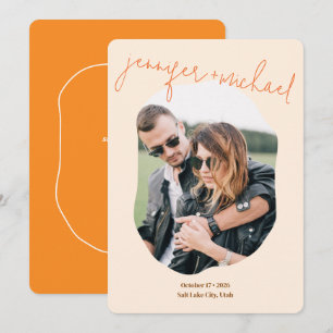 Modern Bold Colourful Orange Script Photo Wedding Save The Date
