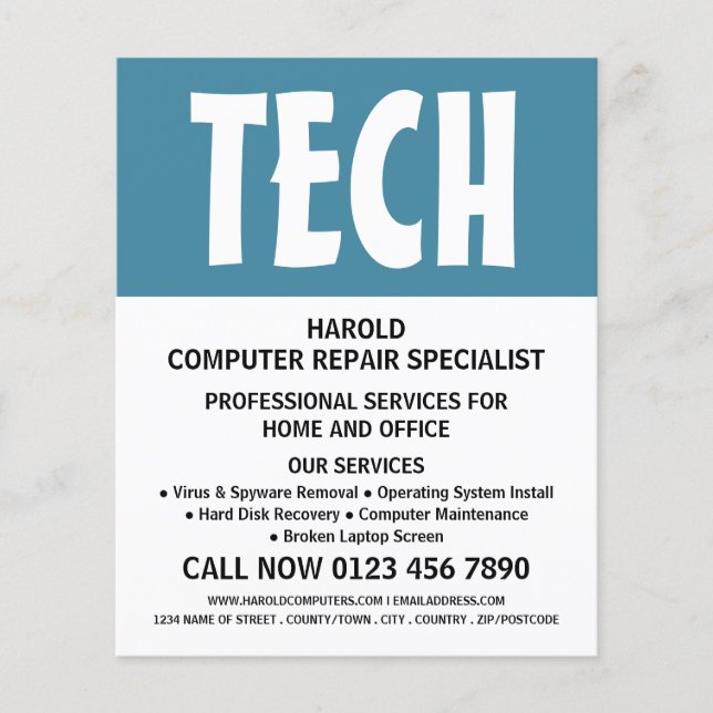 Modern Bold Computer Repair Specialist Advertising Flyer (Front)