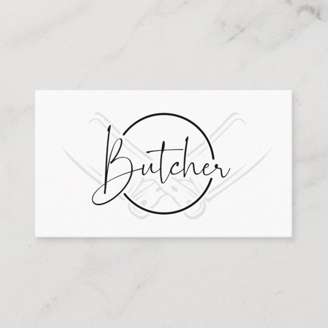 Modern Bold Country Black & White Butcher Logo Business Card (Front)