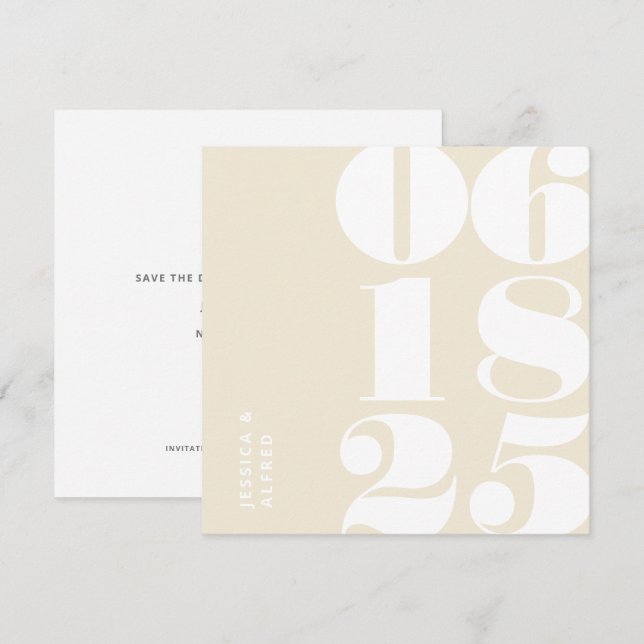 Modern Bold Cream Beige Big Date Wedding Save The Date (Front/Back)