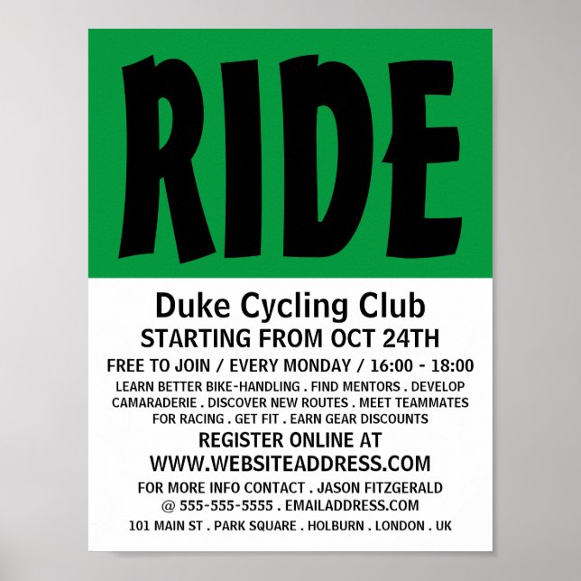 Modern Bold, Cycling Club Advertising Poster (Front)