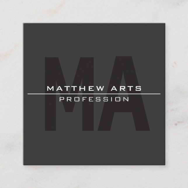 Modern Bold Dark Grey White Text Square Business Card (Front)