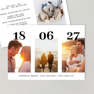 Modern BOLD DATE Three Photo Save The Date