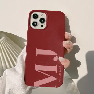 Modern Bold Deep Red Custom Monogram iPhone 15 Case