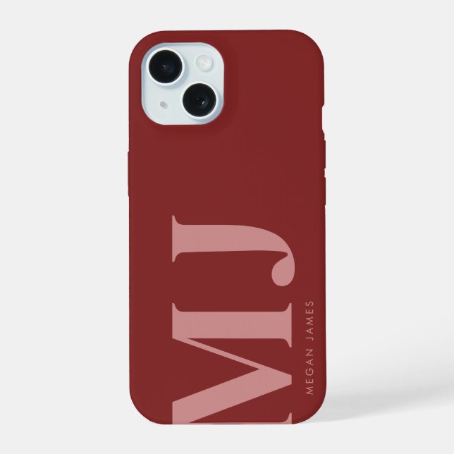 Modern Bold Deep Red Custom Monogram iPhone 15 Case (Back)