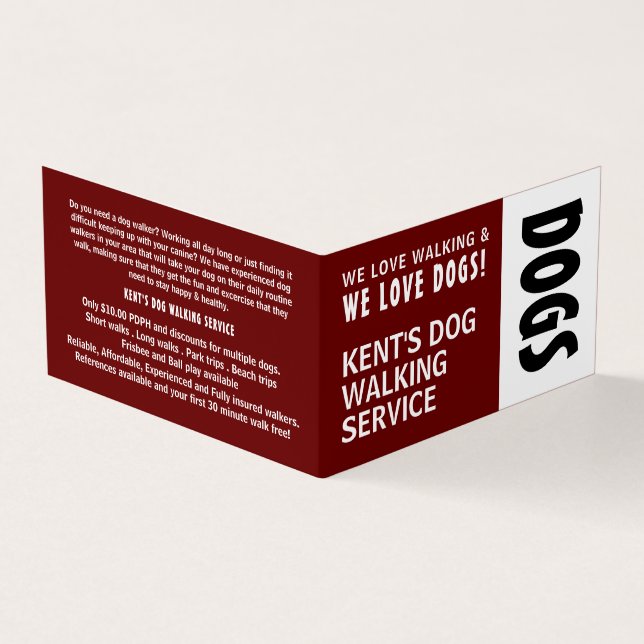 Modern Bold, Dog Walker Service Detailed Business Card (Outside)