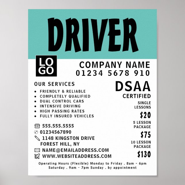Modern Bold Driving School, Instructor Advertising Poster (Front)
