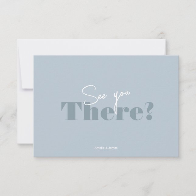 Modern bold Dusty Blue Minimalist Wedding RSVP Card (Front)