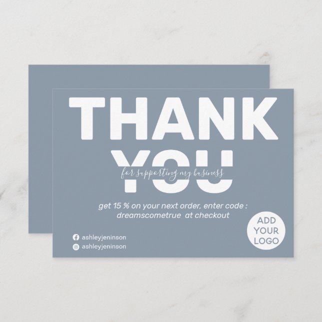 Modern bold dusty blue order thank you (Front/Back)