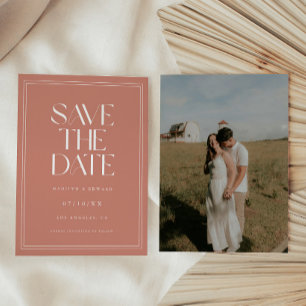 Modern Bold Dusty Rose Wedding Couple Photo Save The Date