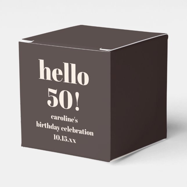 Modern Bold Earthy Brown 50th Birthday Custom Favour Box (Front Side)