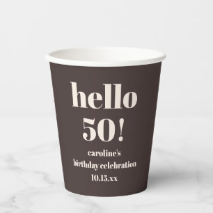 Modern Bold Earthy Brown 50th Birthday Custom Paper Cups