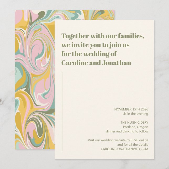 Modern Bold Earthy Pastel Abstract Marble Wedding Invitation (Front/Back)