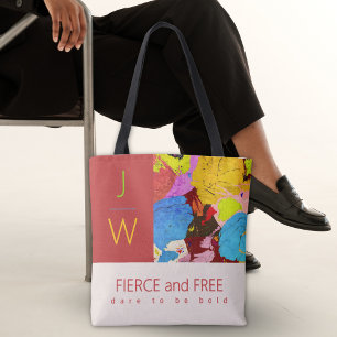 Modern Bold Elegant Abstract Art Monogram Tote Bag