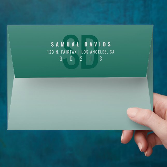 Modern Bold Emerald  Green Ombre Return Address Envelope (Hand)