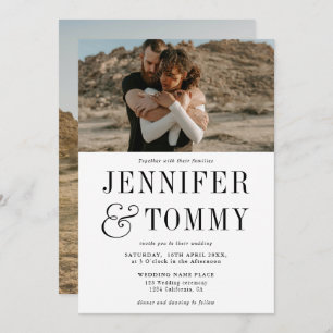 Modern bold fall black white photo wedding invitation