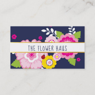 MODERN BOLD FLORAL colourful blooms navy pink Business Card