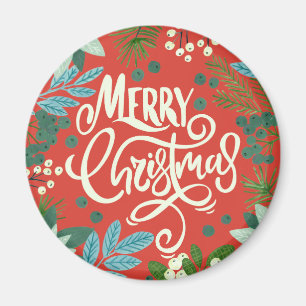 Modern Bold Floral Merry Christmas Magnet
