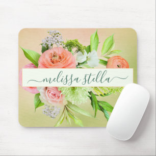 Modern Bold Floral Pink Green Girly Gift Mouse Mat