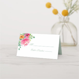 Modern Bold Floral Pink Orange Monogram Wedding   Place Card