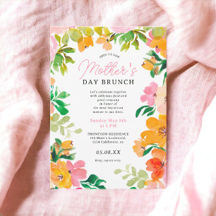 Modern bold floral script mother's day brunch invitation