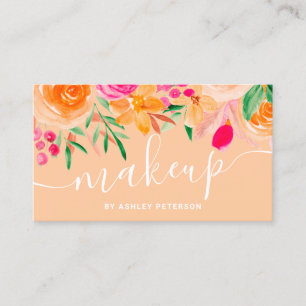 Modern bold floral watercolor script makeup business card