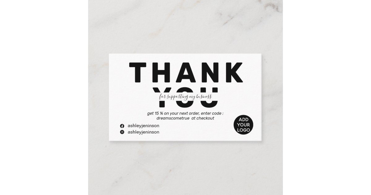 Modern bold font black white order thank you business card | Zazzle
