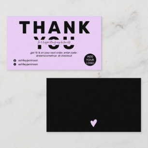 Modern bold font blush purple order thank you business card