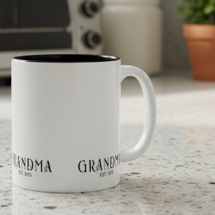 Modern Bold Font Established Grandma Two-Tone Coffee Mug