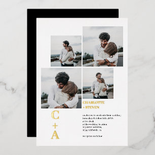 Modern bold font gold foil 4 photos grid wedding 
