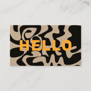 Modern Bold Font Hello Black Orange Swirl Kraft Business Card