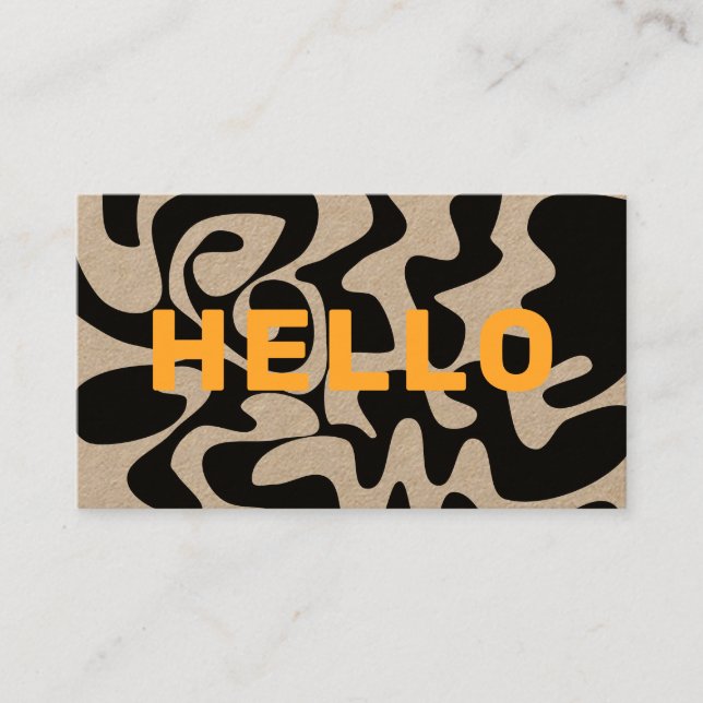 Modern Bold Font Hello Black Orange Swirl Kraft  Business Card (Front)