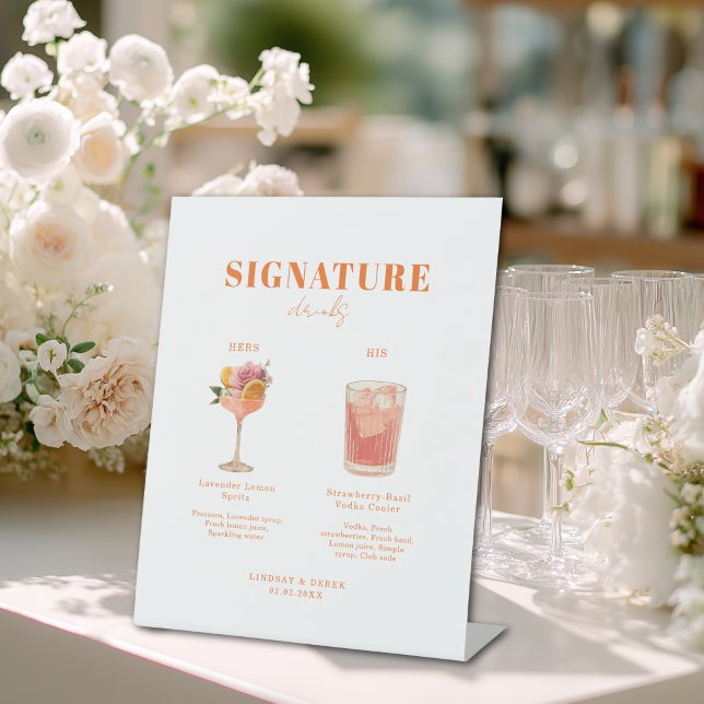 Modern Bold Font His & Hers Drinks Wedding Pedestal Sign (Modern Bold Font His & Hers Drinks Wedding Pedestal Sign)