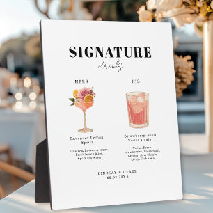 Modern Bold Font His & Hers Drinks Wedding Plaque
