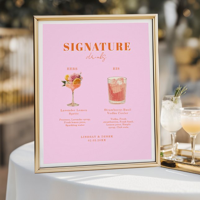 Modern Bold Font His & Hers Drinks Wedding Poster (Modern Bold Font His & Hers Drinks Wedding Poster)