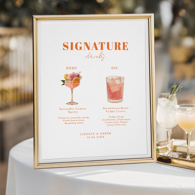 Modern Bold Font His & Hers Drinks Wedding Poster (Creator Uploaded)