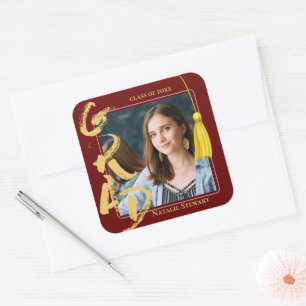 Modern Bold Font Photo Graduation Tassel Square Square Sticker