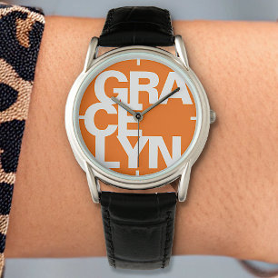 Modern Bold Font Typography Simple Bright Orange Watch