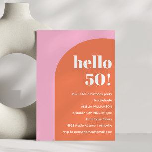 Modern Bold Geometric Pink Orange 50th Birthday Invitation