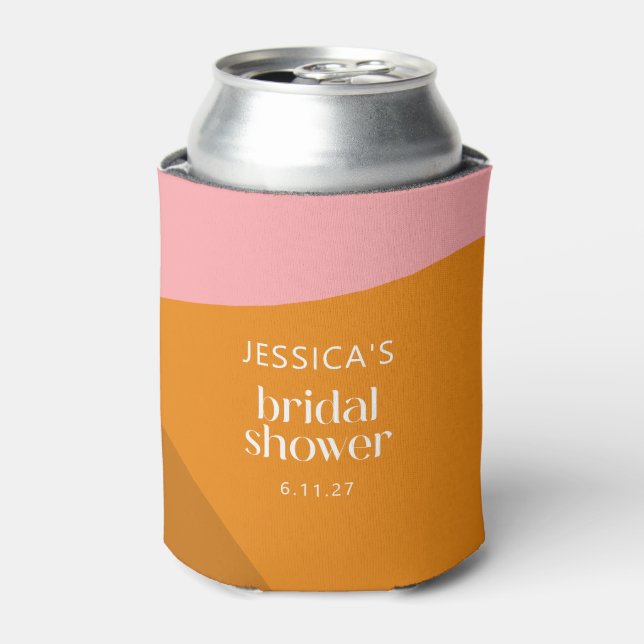 Modern Bold Geometric Pink Orange Bridal Shower Can Cooler (Can Front)