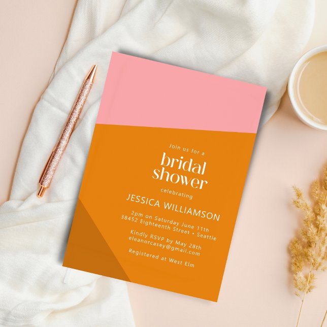 Modern Bold Geometric Pink Orange Bridal Shower Invitation (Creator Uploaded)